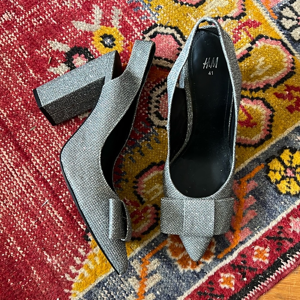 Glitter Mesh Block Heels